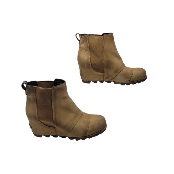 Sorel Womens Leather Lea Wedge‎ Booties Elk Curry Sz 9.5 Mad Max Apocalyptic Tan - Picture 5 of 14